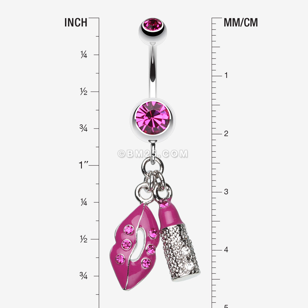 Detail View 1 of Glamourous Lip and Lipstick Belly Ring-Fuchsia