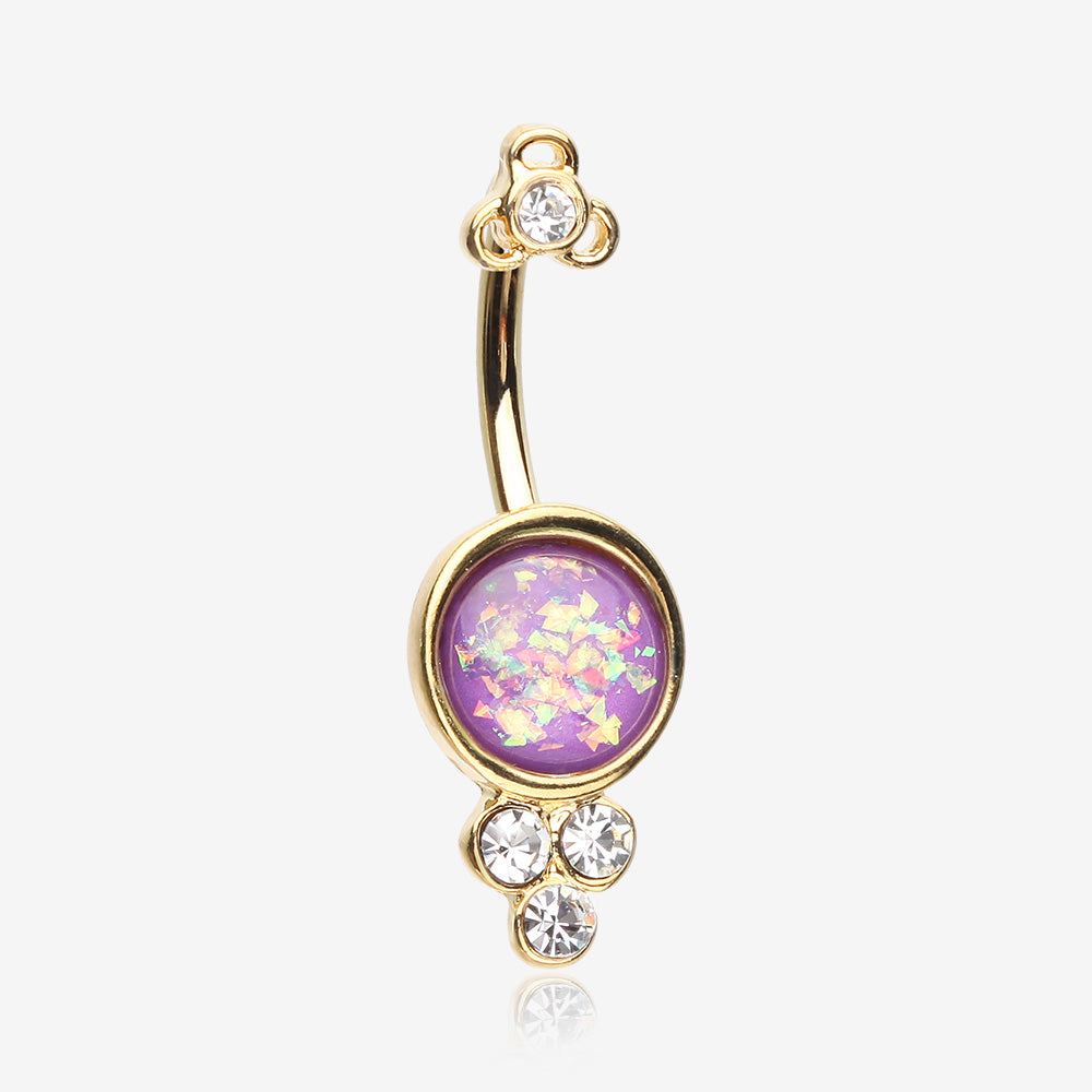 Golden Victorian Opalescent Sparkle Belly Button Ring-Clear Gem/Purple