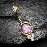 Detail View 2 of Golden Victorian Opalescent Sparkle Belly Button Ring-Clear Gem/Purple