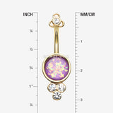 Detail View 1 of Golden Victorian Opalescent Sparkle Belly Button Ring-Clear Gem/Purple