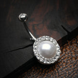 Detail View 2 of Pearlescent Sparkle Elegance Belly Button Ring-Clear Gem
