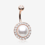 Rose Gold Pearlescent Sparkle Elegance Belly Button Ring-Clear Gem