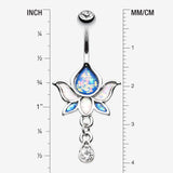 Detail View 1 of Lotus Zen Opalescent Sparkle Belly Button Ring-Clear Gem/Blue/White