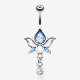 Lotus Zen Opalescent Sparkle Belly Button Ring-Clear Gem/Blue/White