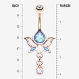 Detail View 1 of Rose Gold Lotus Zen Opalescent Sparkle Belly Button Ring-Clear Gem/Blue/White