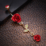 Detail View 2 of Golden Bright Metal Rose Belly Button Ring-Red
