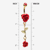 Detail View 1 of Golden Bright Metal Rose Belly Button Ring-Red