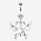 Marble Butterfly Belly Button Ring-Clear Gem
