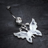 Detail View 2 of Marble Butterfly Belly Button Ring-Clear Gem