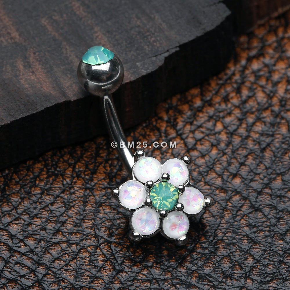 Detail View 2 of Opalescent Spring Flower Sparkle Belly Button Ring-Pacific Opal/White
