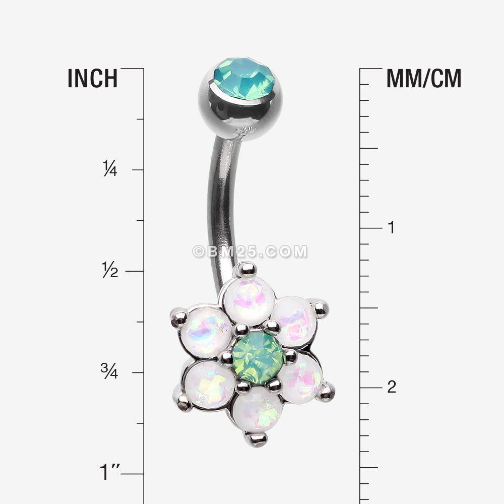 Detail View 1 of Opalescent Spring Flower Sparkle Belly Button Ring-Pacific Opal/White