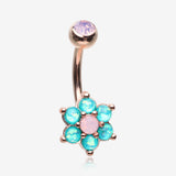 Rose Gold Opalescent Spring Flower Sparkle Belly Button Ring