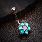 Detail View 2 of Rose Gold Opalescent Spring Flower Sparkle Belly Button Ring-Rose Water Opal/Teal