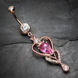 Detail View 2 of Rose Gold Heart Preciosa Sparkle Belly Button Ring-Clear Gem/Pink