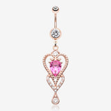 Rose Gold Heart Preciosa Sparkle Belly Button Ring-Clear Gem/Pink