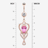 Detail View 1 of Rose Gold Heart Preciosa Sparkle Belly Button Ring-Clear Gem/Pink