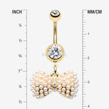 Detail View 1 of Golden Pearlescent Bow-Tie Sparkle Belly Button Ring-Clear Gem