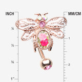 Detail View 1 of Rose Gold Vintage Floral Wasp Reverse Belly Button Ring-Pink/Aurora Borealis
