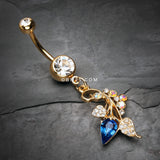 Detail View 2 of Golden Luscious Ivy Sparkle Belly Button Ring-Clear Gem/Aurora Borealis/Blue
