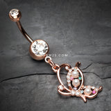 Detail View 2 of Rose Gold Pearlescent Glam Butterfly Belly Button Ring-Clear Gem