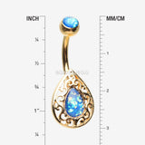 Detail View 1 of Golden Opalescent Victorian Filigree Belly Button Ring-Blue