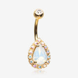Golden Opalite Aurora Sparkle Teardrop Belly Button Ring-Aurora Borealis/White