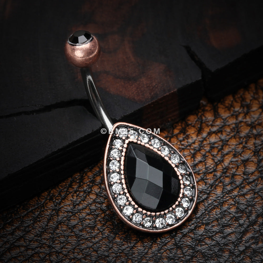 Detail View 2 of Vintage Rustica Onyx Sparkle Teardrop Belly Button Ring-Copper/Black/Clear