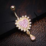 Detail View 2 of Golden Heart Sparkle Pearlescent Dazzle Belly Button Ring-Pink/Clear