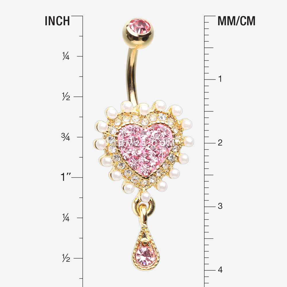 Detail View 1 of Golden Heart Sparkle Pearlescent Dazzle Belly Button Ring-Pink/Clear