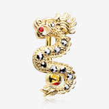 Golden Fire Dragon Lore Reverse Belly Button Ring-Red/Hematite