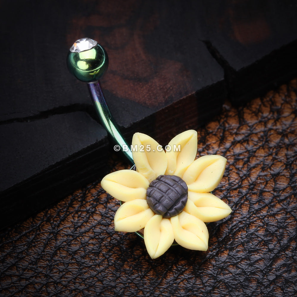 Detail View 2 of Colorline Sunflower Clay Belly Button Ring-Green/Clear