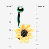 Detail View 1 of Colorline Sunflower Clay Belly Button Ring-Green/Clear