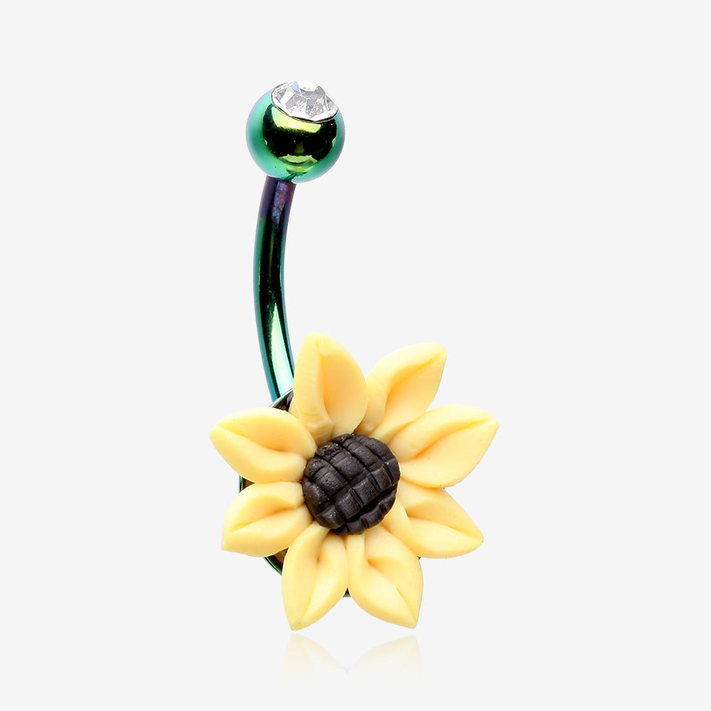 Colorline Sunflower Clay Belly Button Ring-Green/Clear