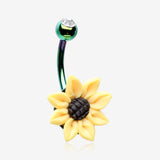 Colorline Sunflower Clay Belly Button Ring-Green/Clear