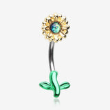 Adorable Opalescent Sparkle Sunflower Belly Button Ring