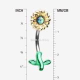 Detail View 1 of Adorable Opalescent Sparkle Sunflower Belly Button Ring-Black