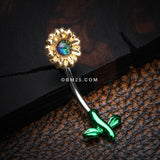 Detail View 2 of Adorable Opalescent Sparkle Sunflower Belly Button Ring-Black
