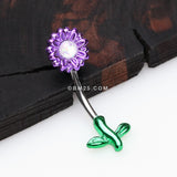 Detail View 2 of Adorable Opalescent Sparkle Sunflower Belly Button Ring-White