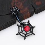 Detail View 2 of Black Widow Spider Web Belly Button Ring-Black/Red