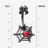 Detail View 1 of Black Widow Spider Web Belly Button Ring-Black/Red