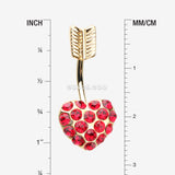 Detail View 1 of Golden Heart Sparkle Feather Top Belly Button Ring-Red