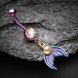 Detail View 2 of Colorline Mystic Mermaid Sparkle Belly Button Ring-Purple/Aurora Borealis