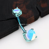 Detail View 2 of Colorline Iridescent Revo Sparkle Prong Set Belly Button Ring-Teal