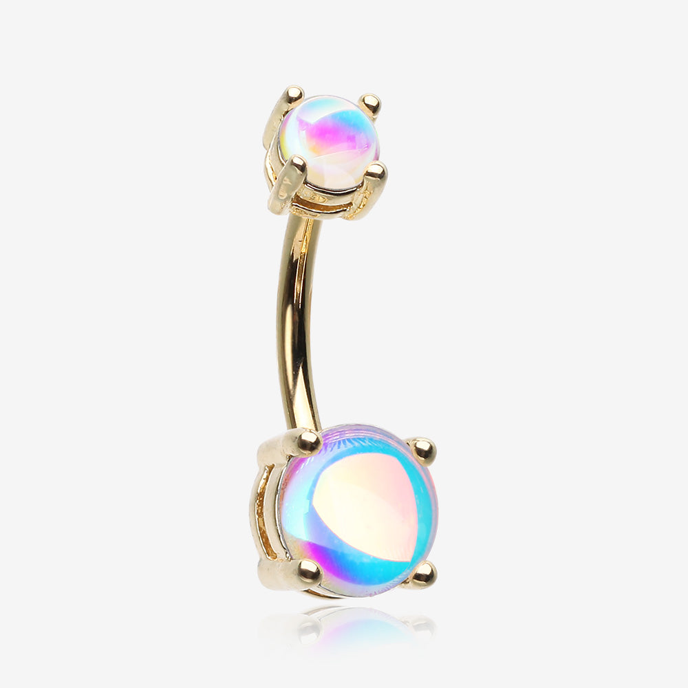 Golden Iridescent Revo Sparkle Prong Set Belly Button Ring