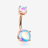 Rose Gold Iridescent Revo Sparkle Prong Set Belly Button Ring