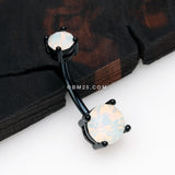 Detail View 2 of Colorline Brilliant Opalite Gem Prong Set Belly Button Ring-Black/White