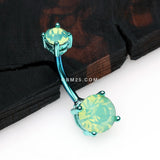 Detail View 2 of Colorline Brilliant Opalite Gem Prong Set Belly Button Ring-Teal/Pacific Opal