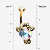 Detail View 1 of Golden Dragon's Claw Paragon Belly Button Ring-Aurora Borealis