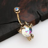 Detail View 2 of Golden Dragon's Claw Paragon Belly Button Ring-Aurora Borealis