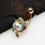 Detail View 3 of Golden Dragon's Claw Paragon Belly Button Ring-Aurora Borealis